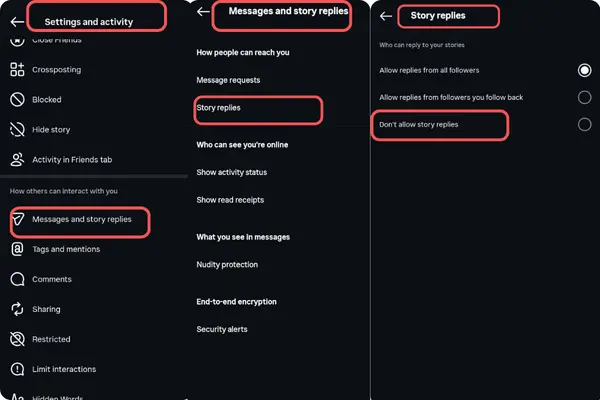 بستن ریپلای استوری