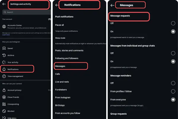 بستن نوتیفیکیشن دایرکت اینستاگرام